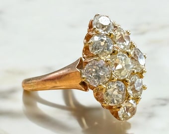 Vintage 2 Carat Old Mine Cut Cluster Navette Style Ring Rose Gold