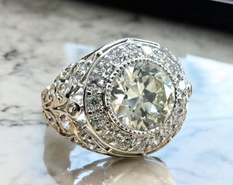 Vintage 2.06 Karat Vintage Diamant Halo Filigraner Verlobungsring