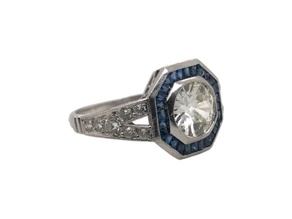 Art Deco Styled 1.20 Carat Diamond & Sapphire Pla… - image 2
