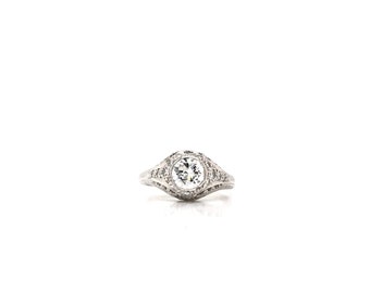 Art Deco 0.75 Karat Diamant und Platin filigraner Ring