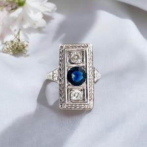Art Deco Platinum Sapphire & Diamond Cocktail Ring