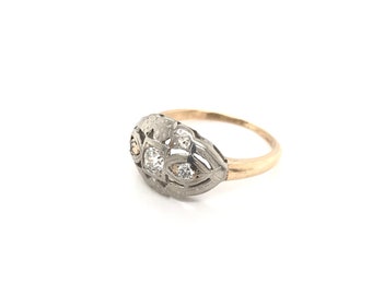 Mid Century Two Tone Diamond Ring