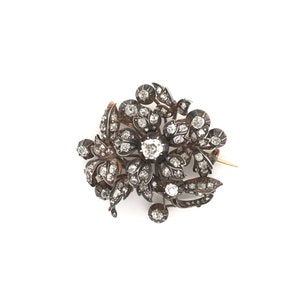 Antique Georgian Floral Brooch Featuring 3 Carats DTW of Antique Diamonds