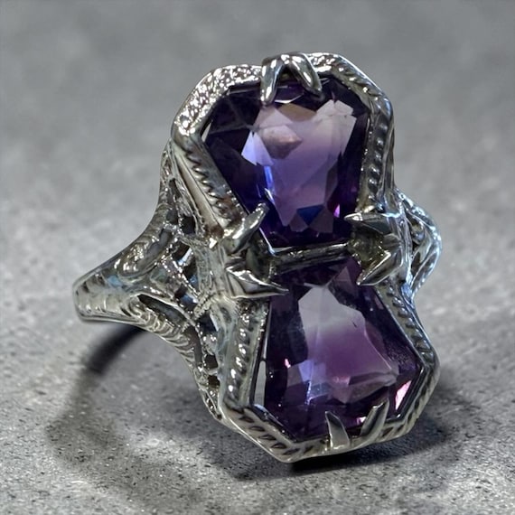 Vintage Art Deco Era Amethyst Ring 14k White Gold