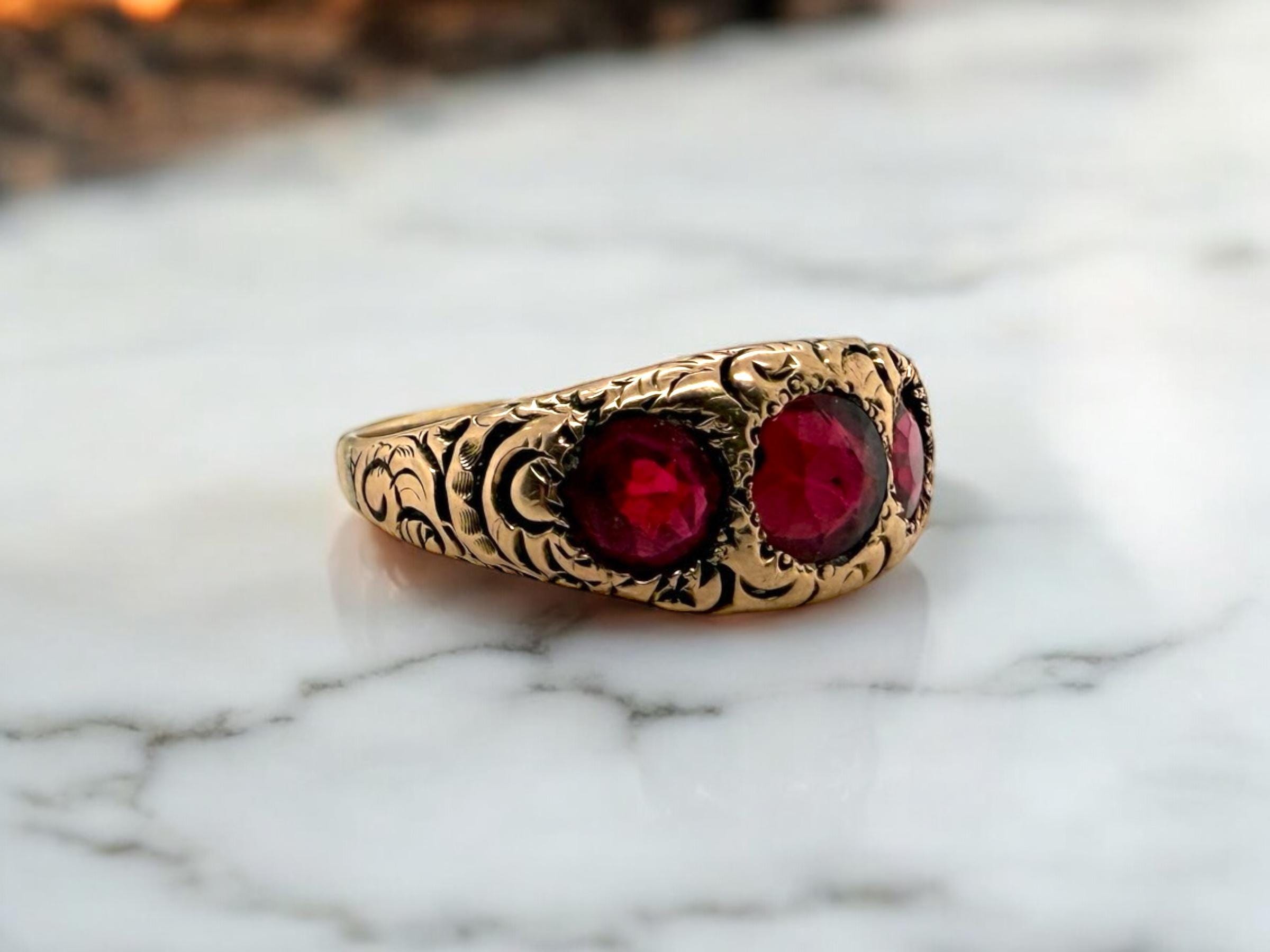 Vintage Victorian Era Red Gemstone Ring 10k Rose Gold