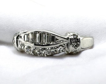 Unique Baguette & Round Diamond Band 14k White Gold