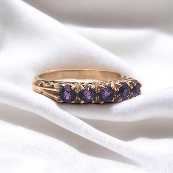 Victorian 5 Stone Amethyst Band 9k Rose Gold