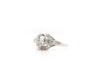 Antique Edwardian 0.90 Carat Diamond and Platinum Filigree Ring