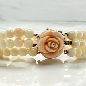 Vintage Rose Gold Triple Strand Angel Skin Coral Bracelet