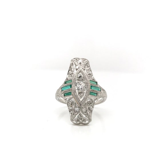 Antique Diamond and Emerald Filigree Dinner Ring - image 6