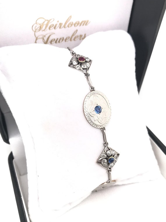Antique Art Deco Diamond Sapphire and Ruby Charm … - image 8