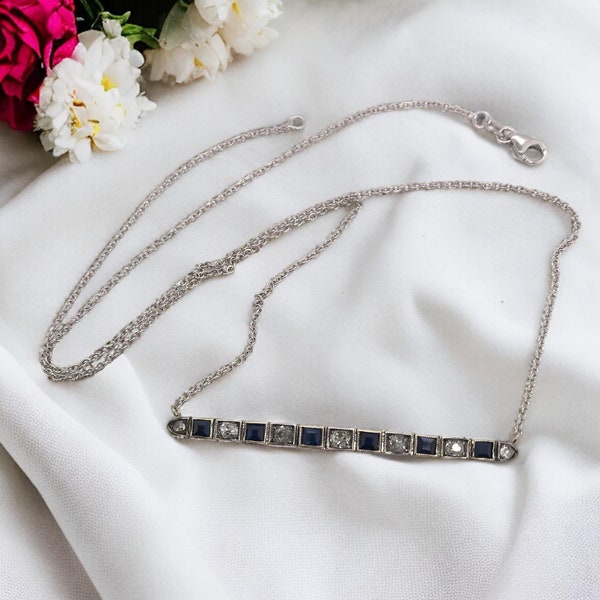 Vintage Sapphire & Diamond Bar Conversion Necklace 14k Gold