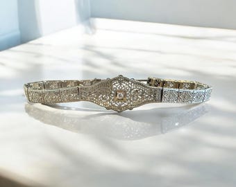 Vintage art-deco witgouden filigraan diamanten armband
