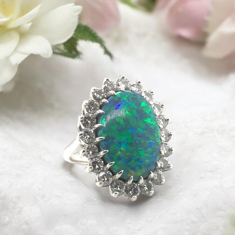Platinum-Plated 4-Prong Opal Ring