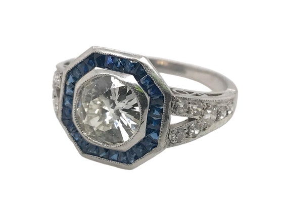 Art Deco Styled 1.20 Carat Diamond & Sapphire Pla… - image 3