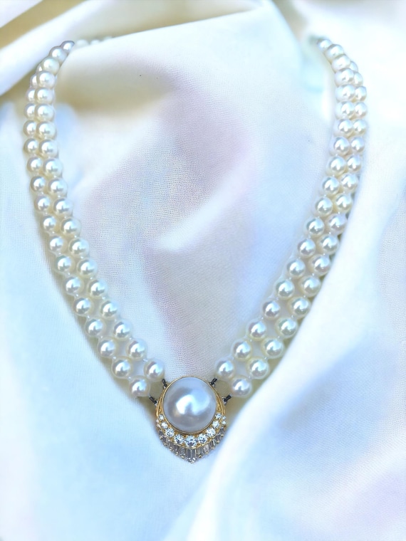 Retro Pearl Diamond Necklace 2 Carats