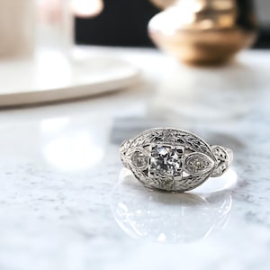 Retro 14k White Gold Diamond Cocktail Ring 0.35 Carat