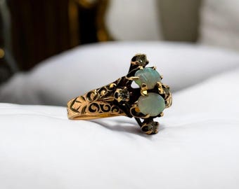 Vintage Rose Gold Opal & Diamond Petite Ring