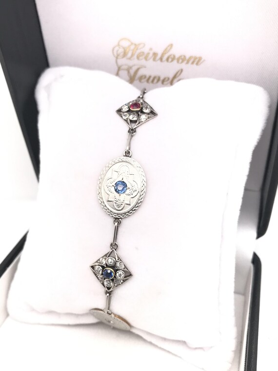 Antique Art Deco Diamond Sapphire and Ruby Charm … - image 7