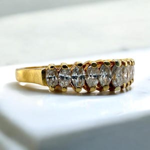 Vintage Estate Marquise Diamond Band 18k Yellow Gold