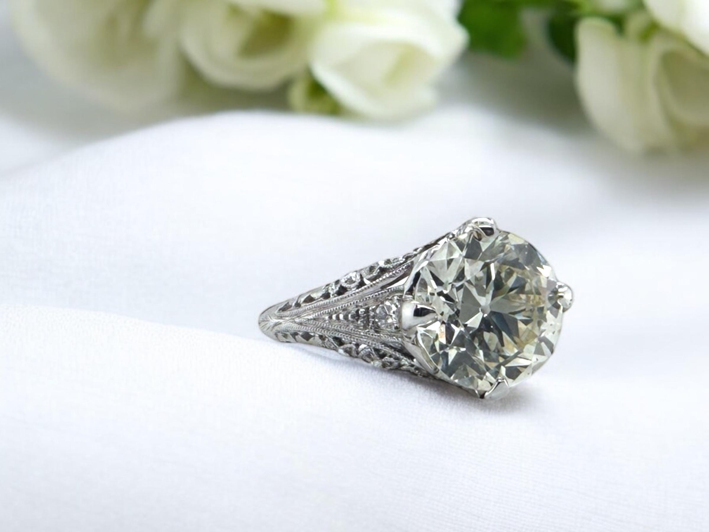 Art Deco 3.01 Carat Old European Cut Platinum Engagement Ring GIA