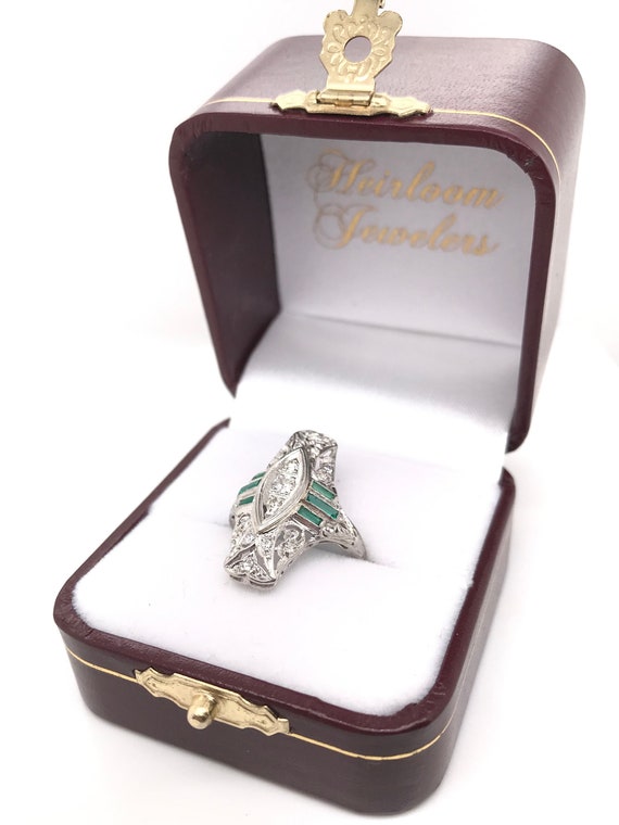 Antique Diamond and Emerald Filigree Dinner Ring - image 9