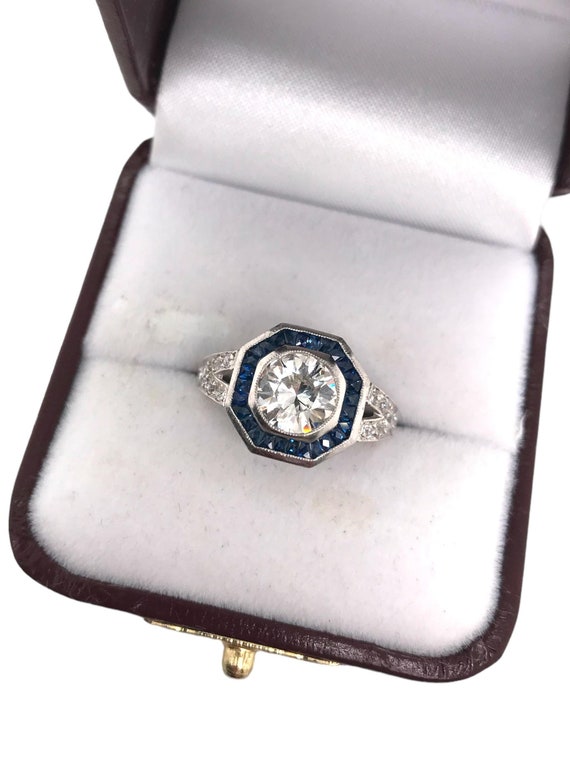 Art Deco Styled 1.20 Carat Diamond & Sapphire Pla… - image 6