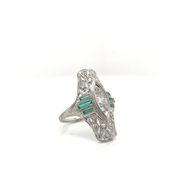 Antique Diamond and Emerald Filigree Dinner Ring - image 4