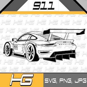 911 RSR Vector tekening Svg, Png, Pdf-bestand Wall Art Decor patroon CNC-router snijden decoratief metaal Plazma Cut download digitale bestanden