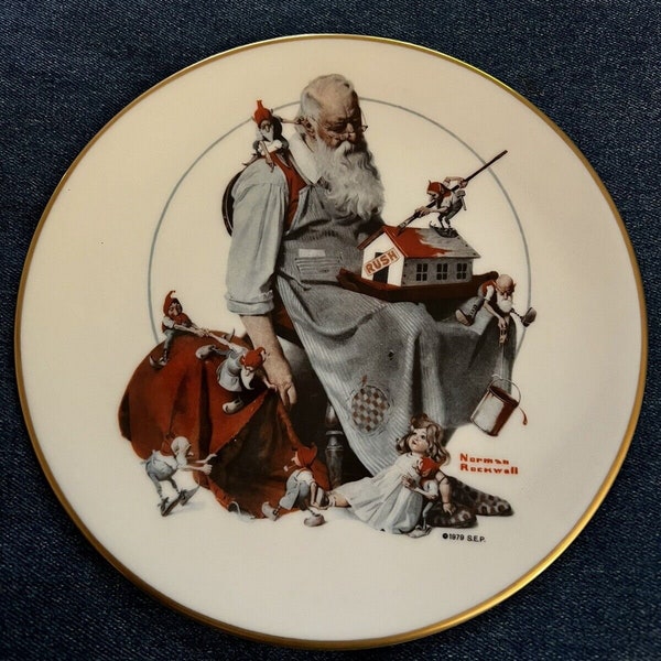 Norman Rockwell "Santa's Helpers" Gorham Plate Saturday Evening Post, 8 1/2" Dia