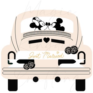 Just married, just married Auto, Mickey, Minnie fahrend, feiern, Hochzeit, Hochzeit, Hochzeit, Hochzeitsshirt