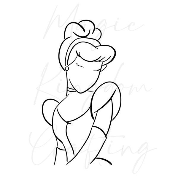 Cinderella Line Art, Line Art, Line design, Beauty design, PNG