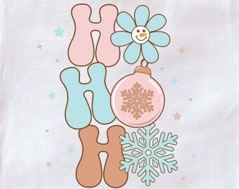 Ho Ho Ho PNG Retro Vintage Christmas Ball Snowflake Snowman PNG Sublimation Files For T-Shirt Design Solid and Distressed