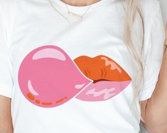 Bubble Gum Kiss Lips PNG Retro File Funny Girl Party Sublimation T-Shirt Files Solid Distressed Fun Vintage Cheetah Leopard Print PNG