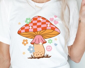 Retro Checkered Mushroom Disco Ball PNG Sublimation Files T-Shirt Design Solid Distressed Floral Magical Magic Mushroom Hippie Summer Fun