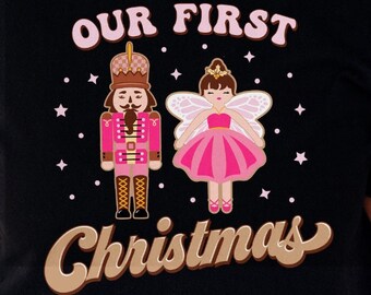Our First Christmas PNG Nutcracker Princess Fairy Retro Vintage Christmas PNG Sublimation Files For T-Shirt Design Solid and Distressed