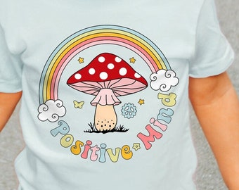 Retro Positive Mind Mushroom PNG Sublimation Files T-Shirt Design Solid Distressed Floral Magical Magic Mushroom Hippie Summer Fun