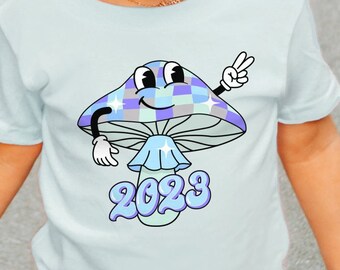 Retro Checkered Mushroom Disco Ball 2023 PNG New Years Party Sublimation Files T-Shirt Design Solid Distressed Magical Magic Mushroom Hippie
