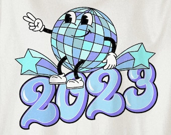 Cute Retro Disco Ball 2023 PNG New Year's Eve Party Sublimation Files T-Shirt Design Solid Distressed Ball Drop at Midnight Happy New Year
