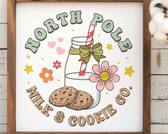 North Pole Milk Cookie Co PNG Christmas Holiday Download Winter Merry Christmas Sublimation Files For T-Shirt Design Solid and Distressed
