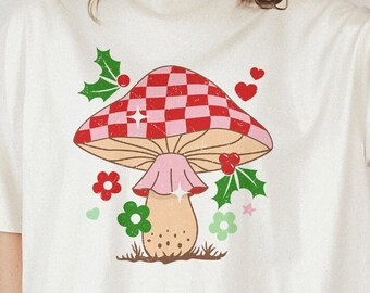 Retro Checkered Mushroom Disco Ball Christmas PNG Sublimation Files T-Shirt Design Solid Distressed Floral Magical Magic Mushroom Hippie