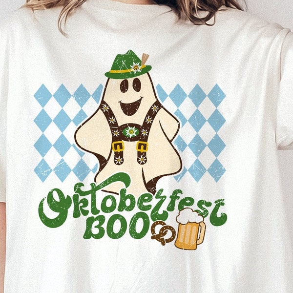 Cute Oktoberfest Ghost PNG Spooky Season Halloween PNG Sublimation Files Solid and Distressed German Beer Fest Party Funny Retro PNG