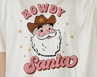 Howdy Santa PNG Retro Vintage Santa Claus Western Christmas PNG Sublimation Files For T-Shirt Design Solid and Distressed Texas Cowboy