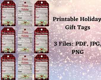 Digital Holiday Gift Tags, Printable Christmas Gift Tags, Buffalo Gift Tags, Farmhouse Gift Tags