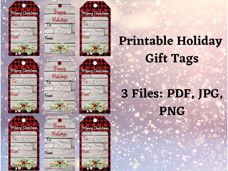 Digital Holiday Gift Tags, Printable Christmas Gift Tags, Buffalo Gift ...