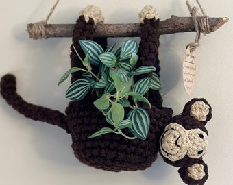 Grinning Monkey Hanging Planter, Animal Plant Holder & Cute Hanging Wall Decor for Dorm, Home, or Office