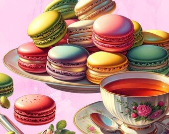 Tea & Macarons Postcard/Postcards for Tea Lovers/Postcards for Foodies