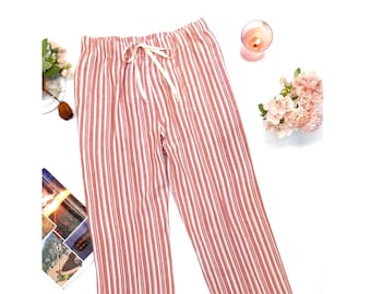 100% Linen Pajama Pants: Handmade Unisex Sleepwear w/Pocket. Pre-Washed. Custom size Available