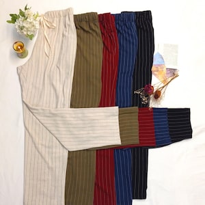 Unisex Linen Pajama -Pin Striped Linen-Blend long pants pajamas. Prewashed. Custom size Available