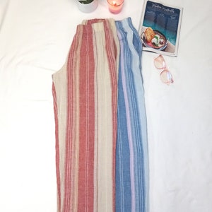 LINEN stripe Unisex Long Pajama Pants w/Pocket, Baggy fit. Pre-Washed, Elastic Waist, Breathable Linen blend,Comfy Comfortable.